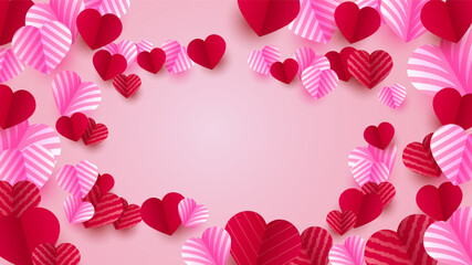 Happy valentine's Red Pink Papercut style design background