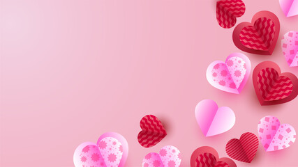 Valentine's Red Pink Papercut style design background