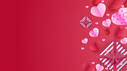 Obraz premium Happy valentine's day Red Pink Papercut style design background