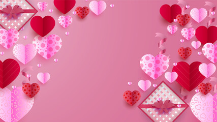 Happy valentine's day Red Pink Papercut style design background