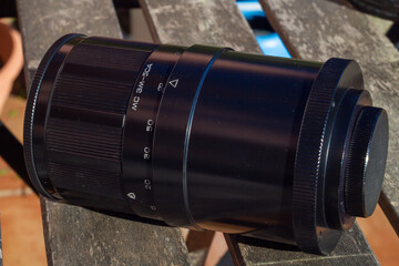 Detail of The old Soviet ( Russia ) lens,MTO 500mm f8 3M-5CA M42.original filters. Mirror lens...