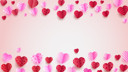 Happy valentine's day Red Pink Papercut style design background