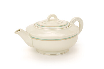 Vintage china tea pot isolated on white background. Contains clipping path.