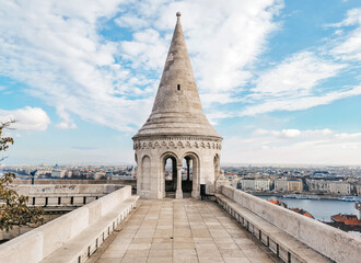 Magnificent turret on walls of Fisherman's bastion in Budapest, Hungary. © Marko Klarić/Wirestock