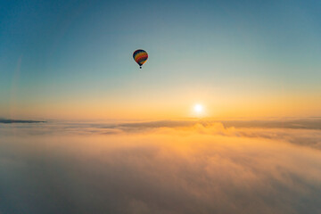 Balloon ride at sunrise over the clouds in the Canyons region of Praia Grande Santa Catarina Brazil