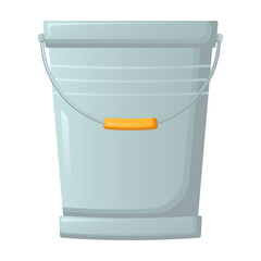 Vector drawing of a tin bucket with a handle in a flat style. The bucket is isolated on a white background. Element for garden care. Farm and animal care equipment. Nice watering bucket