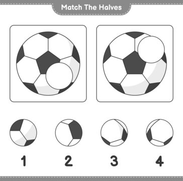 Match the halves. Match halves of Soccer Ball. Educational children game, printable worksheet, vector illustration