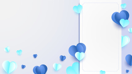 valentine's gift card blue Papercut style design background
