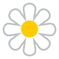 Flower icon. White daisy blossom. Cartoon camomile