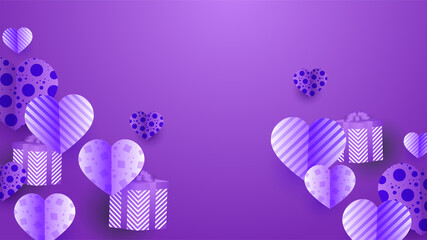 Happy valentine's day purple Papercut style design background