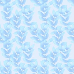 Seamless pattern with leaves on blue background for fabrics 