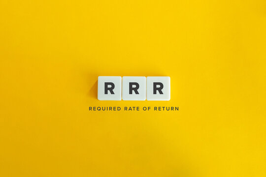 RRR (Required Rate of Return) banner and concept. Block letters on bright orange background. Minimal aesthetics.