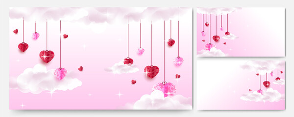 Valentine's day love heart banner background. valentine's day Red Pink Papercut style design background