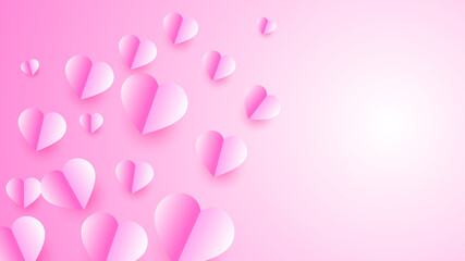 Valentine's day love heart banner background. Lovely Glow Pink Papercut style design background