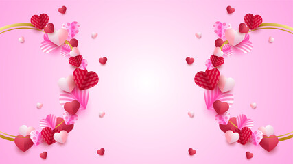 Valentine's day love heart banner background. Valentine's Red Pink Papercut style design background