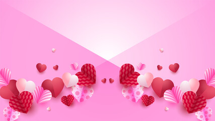 Valentine's day love heart banner background. Valentine's day Red Pink Papercut style design background