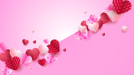 Valentine's day love heart banner background. Valentine's day Red Pink Papercut style design background