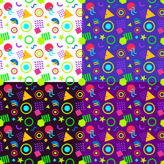 seamless pattern with geometric ornament in 4 color options