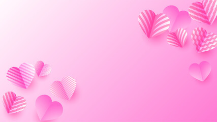 Fototapeta na wymiar Valentine's day love heart banner background. Lovely Glow Pink Papercut style design background