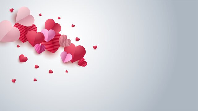 Valentine's day love heart banner background. Valentine's Red Papercut style design background