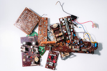 Old soviet microcircuits on a white background