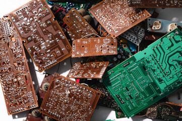 Old soviet microcircuits on a white background