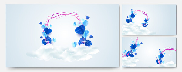 valentine's luxury blue Papercut style design background