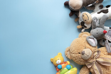baby toys on blue background