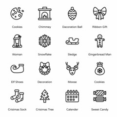 Merry Christmas Outline Icons - Stroked, Vectors
