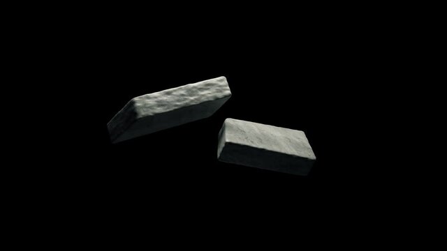 Floating Concrete Stones on Black Background with Lights. 4K loop Animation