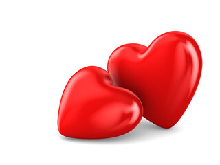 Two hearts on white background. Isolated 3D illustration