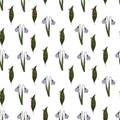 Snowdrop and lily of the valley flowers seamless pattern. Vector for paper, wallpaper, fabric, interior design.