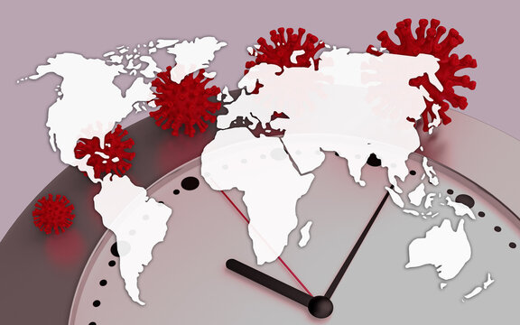 Earth Map Mockup On Coronavirus Bacteria Growth Concept Over Time