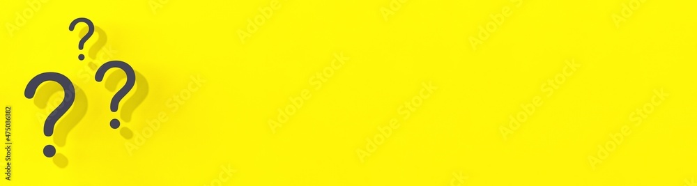 Fototapete question marks with shadow on yellow background. technical support. answers to questions. banner for