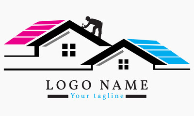 Unique Roof repair logo design, vector art