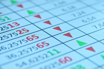 Stock market data, statistic and index on computer screen.