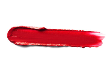 Red smudged lipstick swatch isolated on white background.