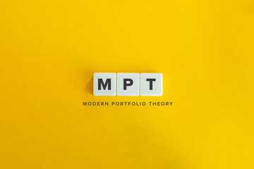 MPT (Modern Portfolio Theory) banner. Block letters on bright orange background. Minimal aesthetics. - obrazy, fototapety, plakaty