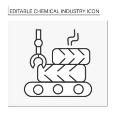  Rubber production line icon. Manufacture of automotive anti vibration. Protection for car wheels. Chemical industry concept. Isolated vector illustration. Editable stroke