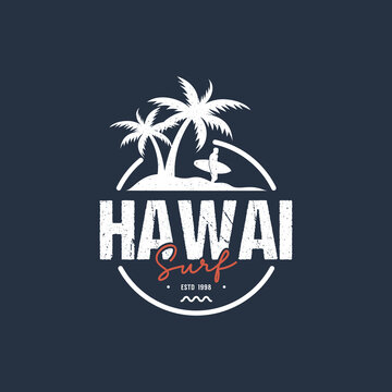 Hawai surf logo. for t-shirt and apparel vector design template