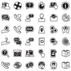 Help And Support Icons. Line With Fill Design. Vector Illustration.