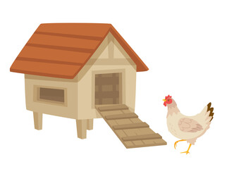 Hen near the henhouse. Vector cartoon style © thruer