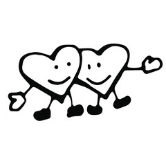 A couple of hearts in love. Vector clipart. Hand drawn