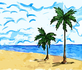 Tropical landscape with palm trees on the beach