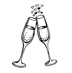 Two glasses. Vector clipart. Hand drawn