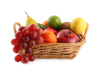 Different fresh ripe fruits on white background