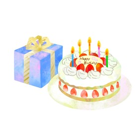 誕生日　ケーキとプレゼント