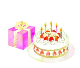 誕生日　ケーキとプレゼント