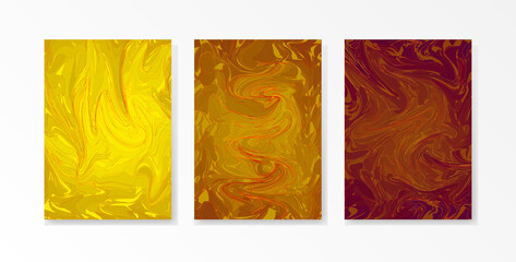 A set of textures of molten metals, gold, bronze, copper. Vector format.