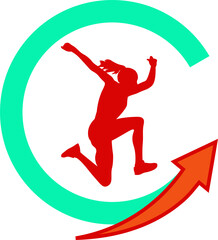 logo gimnasio. letra C con una mujer corriendo y una flecha marcando el rumbo hacia arriba. Vector sin fondo, fondo transparente